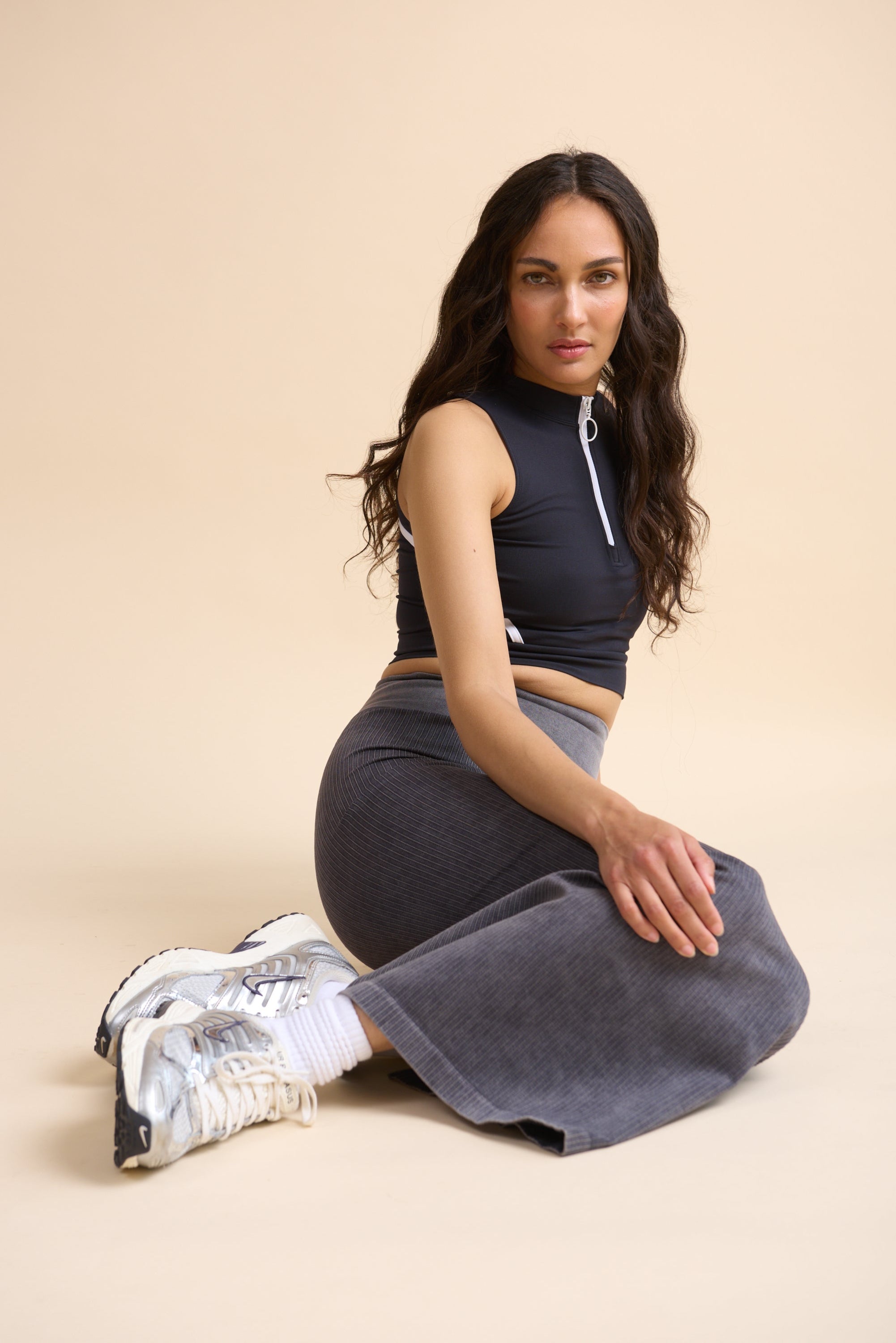 HRMN8 black cropped tempo zip gym tank women's activewear 