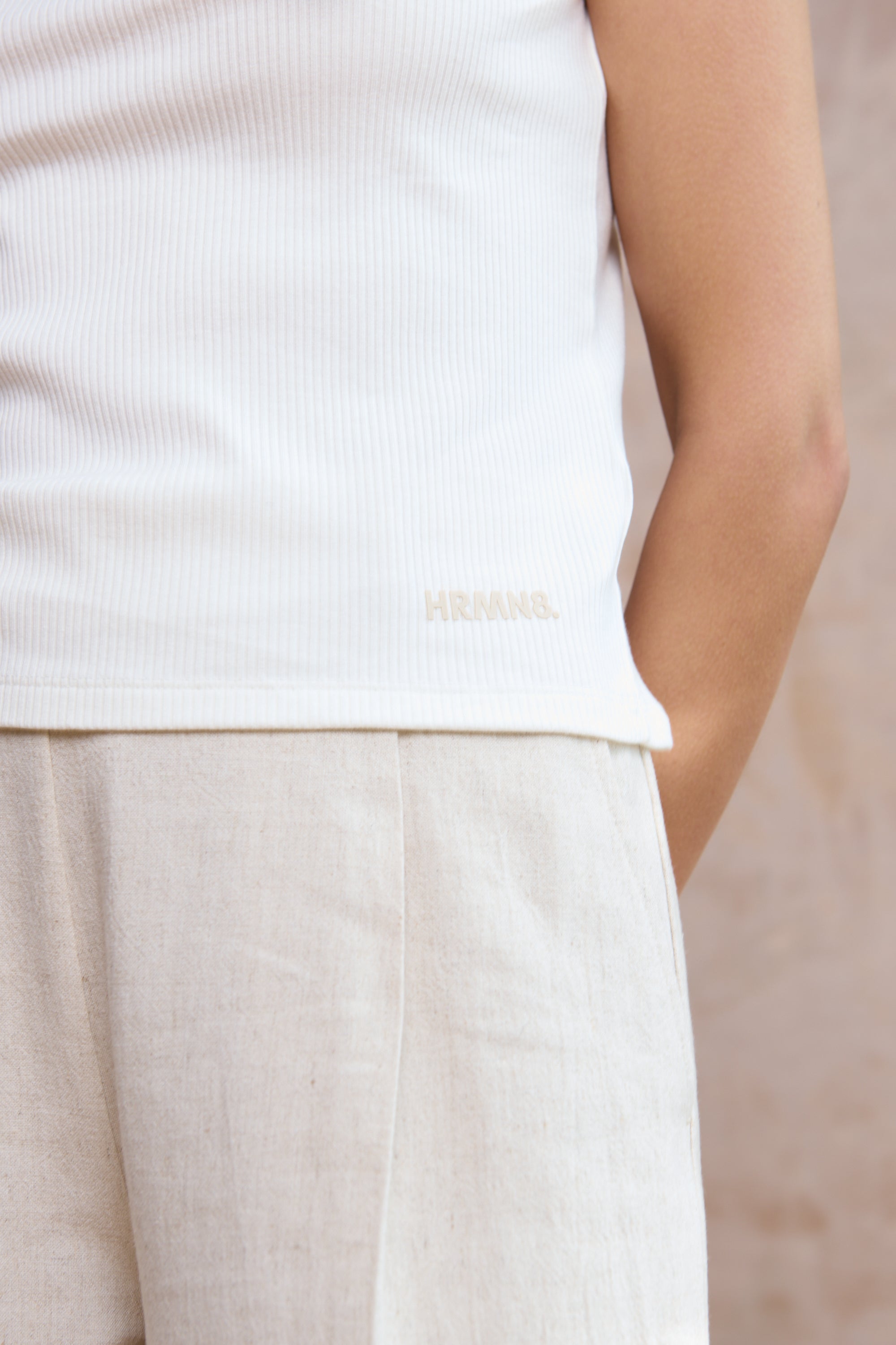 HRMN8 Spry white ribbed tank top