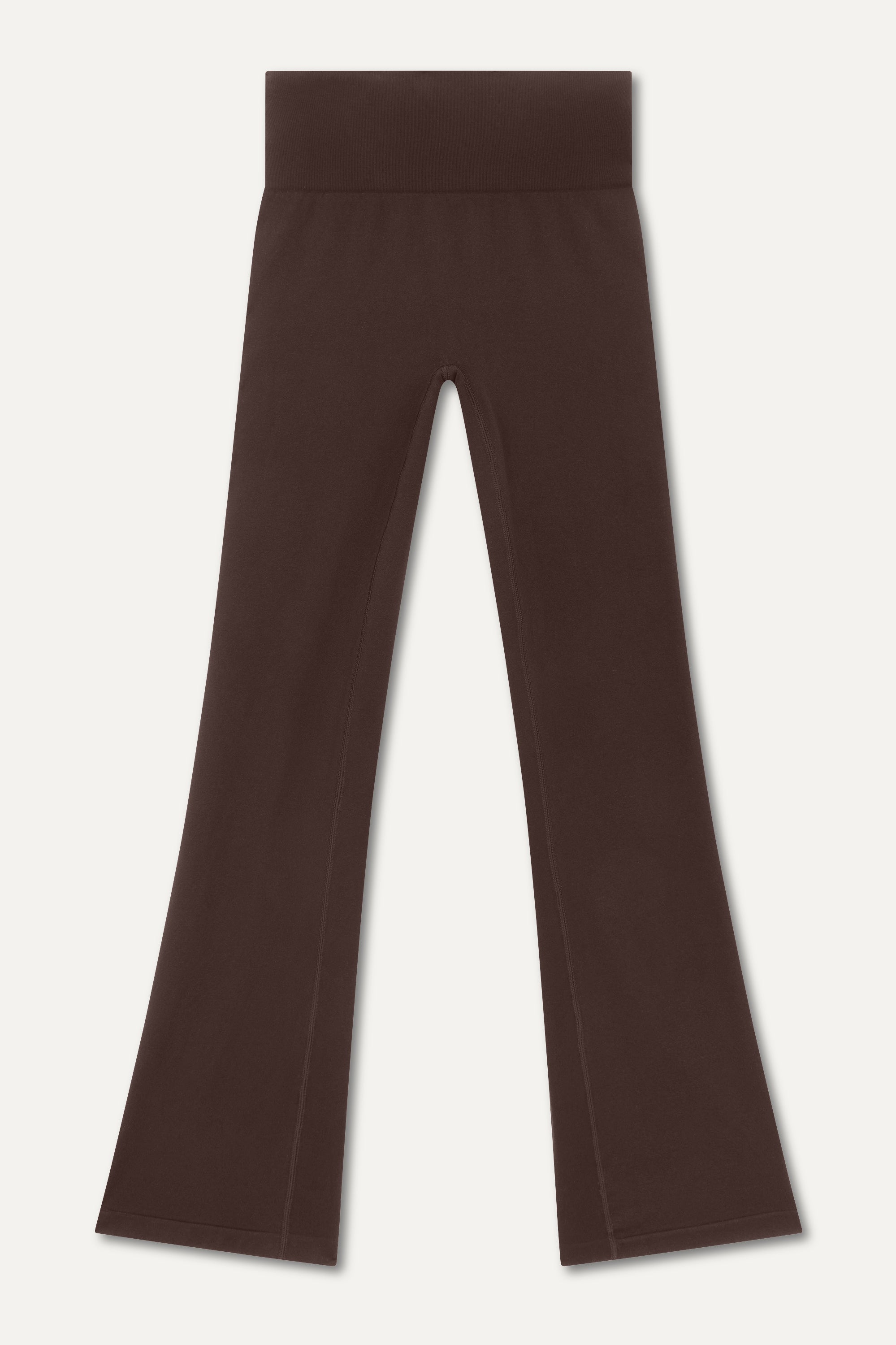 Premium wide leg bamboo brown yoga trousers with a high-rise ribbed waistband in soft brown fabric, designed for yoga, Pilates, lounging, and versatile athleisure wear. These comfortable and breathable activewear pants offer a relaxed yet stylish fit, perfect for transitioning from studio to street or incorporating into an everyday wardrobe.